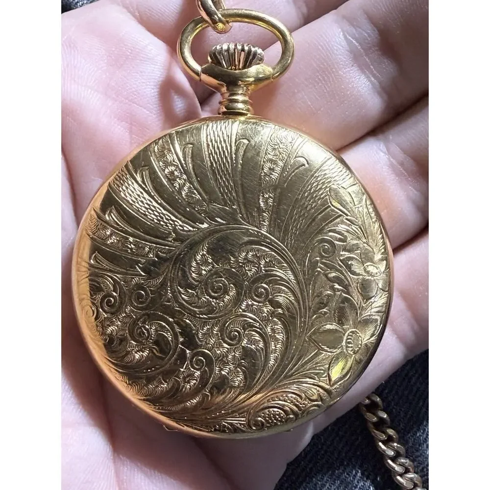 ARNEX 17 JEWELS Pocket Watch 12k GF Chain Swiss Engraved Vintage Manual WORKS